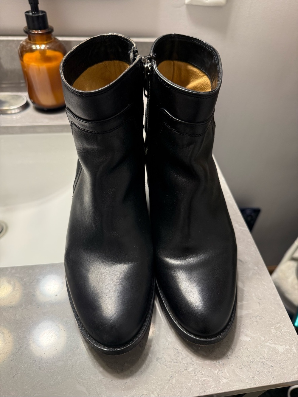 Frye Janis Shield Western size 8 Black Leather Ankle Booties Buckle stack heel - Picture 14 of 15